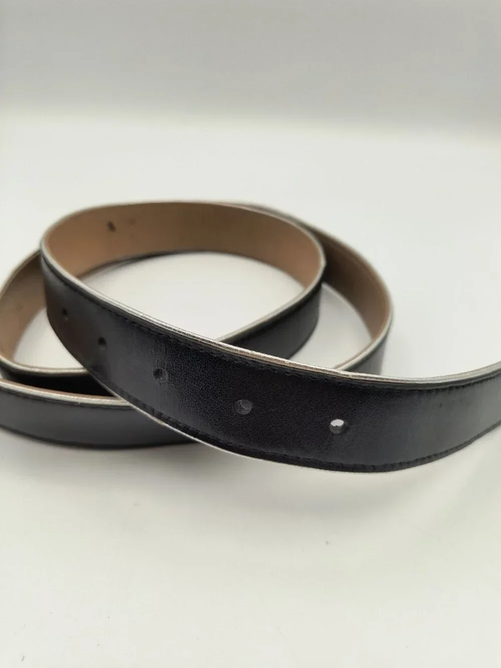 Calvin Klein Black Silver Trim Belt With Square Silver Buckle - Classic Design A